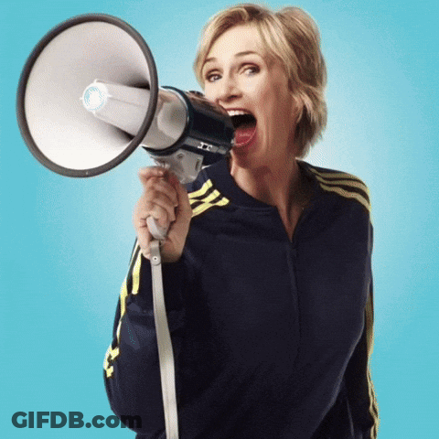 Woman Holding Megaphone Mouth Wide Open GIF