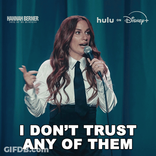 Woman Holding Microphone Saying I Don't Trust Any Of Them GIF
