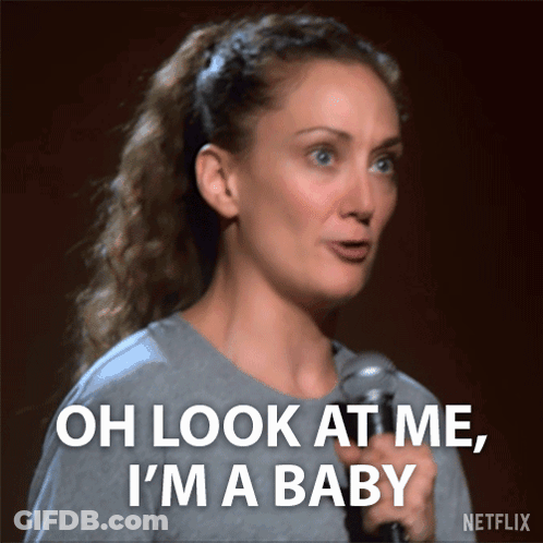 Woman Holding Microphone Saying Oh Look At Me I'm A Baby GIF