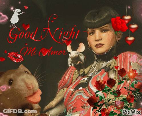 Woman Holding Mouse Saying Good Night Mi Amor GIF
