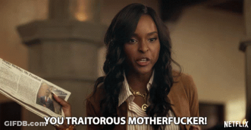 Woman Holding Newspaper Saying You Traitorous Motherfucker GIF