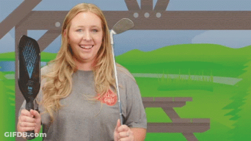 Woman Holding Paddle And Golf Club Saying Sports Yay GIF