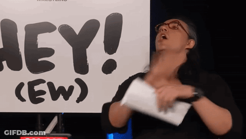 Woman Holding Paper In Front Of Hey Ew Sign GIF