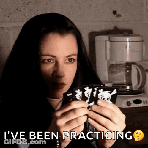 Woman Holding Paper Saying I've Been Practicing GIF