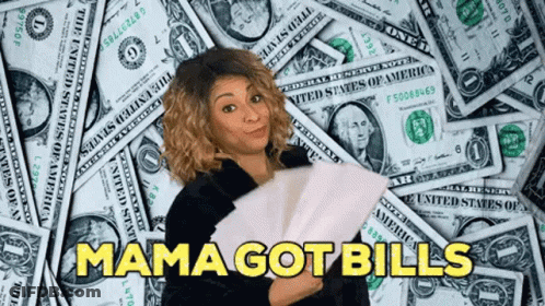 Woman Holding Paper With Mama Got Bills Above Money GIF