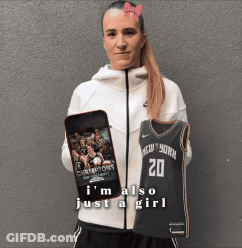 Woman Holding Phone And New York Jersey GIF
