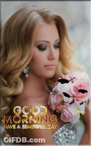 Woman Holding Pink Roses Good Morning GIF