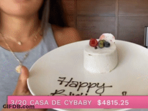 Woman Holding Plate With Happy Birthday Cake GIF