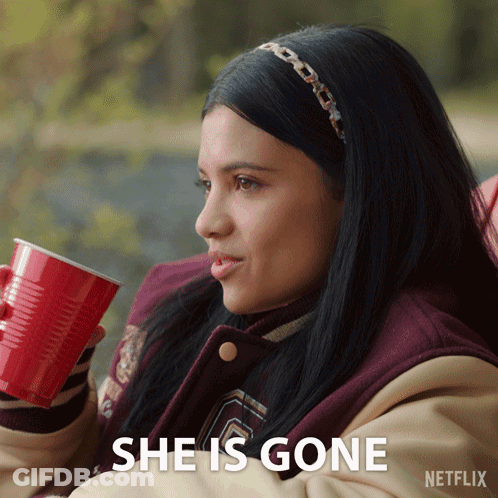 Woman Holding Red Cup Saying She Is Gone GIF