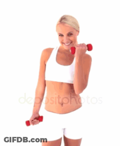Woman Holding Red Dumbbells Smiling GIF
