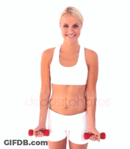 Woman Holding Red Dumbbells Smiling GIF