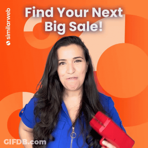 Woman Holding Red Hair Dryer Saying Find Your Next Big Sale GIF