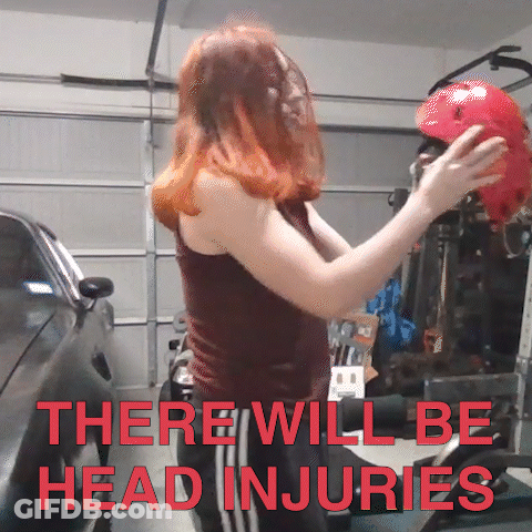 Woman Holding Red Helmet There Will Be Head Injuries GIF
