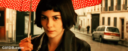 Woman Holding Red Polka Dot Umbrella GIF
