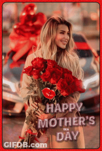 Woman Holding Red Roses Happy Mother's Day GIF
