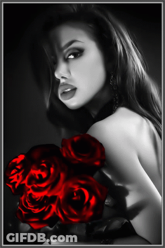 Woman Holding Red Roses GIF