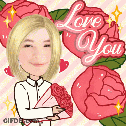 Woman Holding Roses Saying Love You GIF