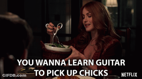 Woman Holding Scissors Says Wanna Learn Guitar To Pick Up Chickens Netflix Ad GIF