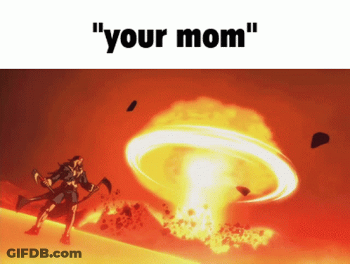 Woman Holding Scythe In Front Of Explosion Your Mom GIF