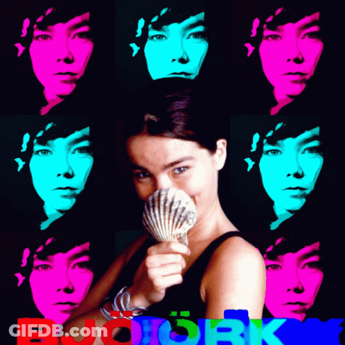 Woman Holding Sea Shell With Björk Collage GIF