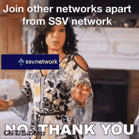 Woman Holding Sign: Join Other Networks Apart SSV Network GIF