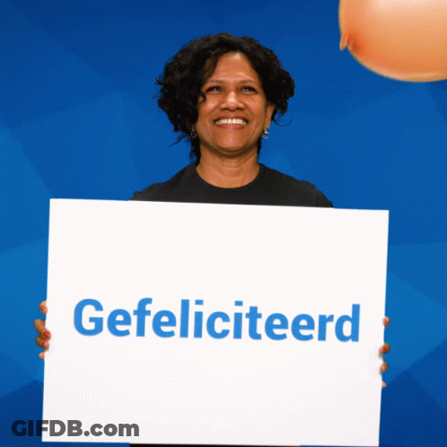 Woman Holding Sign Saying Gefeliciteerd GIF