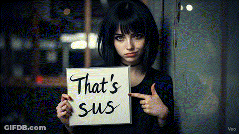 Woman Holding Sign Saying That's Sus GIF