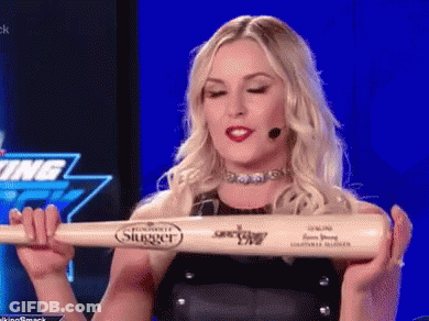 Woman Holding Slugger Baseball Bat GIF