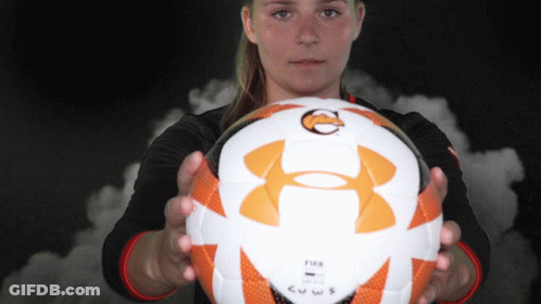 Woman Holding Soccer Ball Saying FIFA GIF