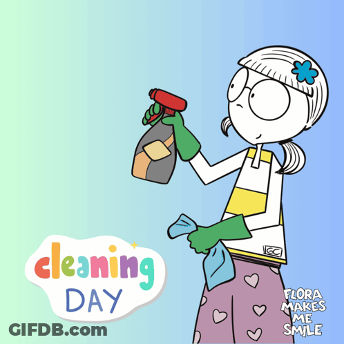 Woman Holding Spray Bottle And Cloth Cleaning Day GIF