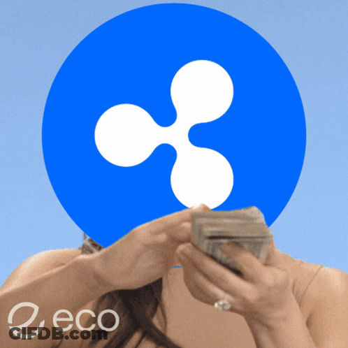 Woman Holding Stack Of Money In Front Of Blue Eco Circle GIF