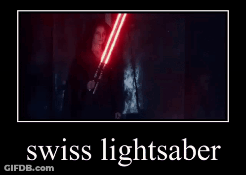 Woman Holding Swiss Lightsaber Poster GIF