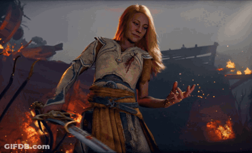 Woman Holding Sword In Flames GIF