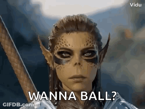 Woman Holding Sword Saying Wanna Ball GIF