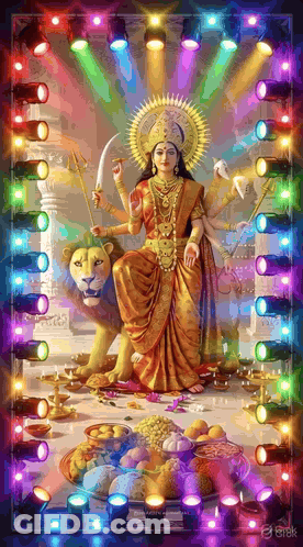 Woman Holding Sword Sitting On Lion GIF