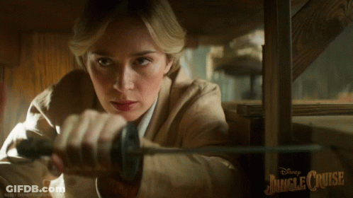 Woman Holding Sword With Jungle Cruise Ad GIF