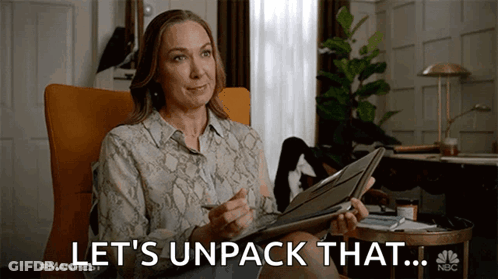 Woman Holding Tablet Saying Let's Unpack That GIF