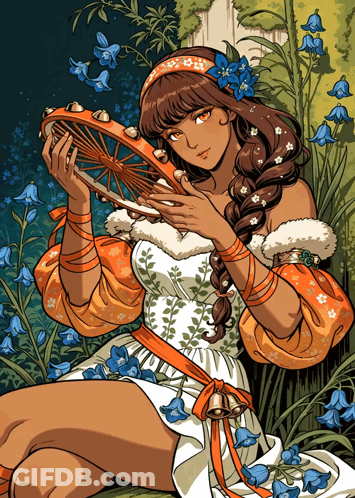 Woman Holding Tambourine In A Garden GIF