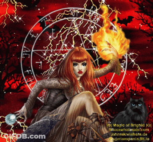Woman Holding Torch In Front Of Pentagram GIF