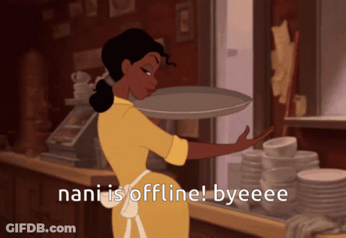 Woman Holding Tray Saying Nani Is Offline GIF