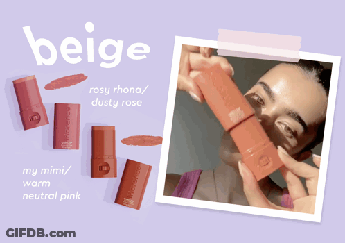 Woman Holding Tube Of Rosy Rhona Dusty Rose Beige Lipstick GIF