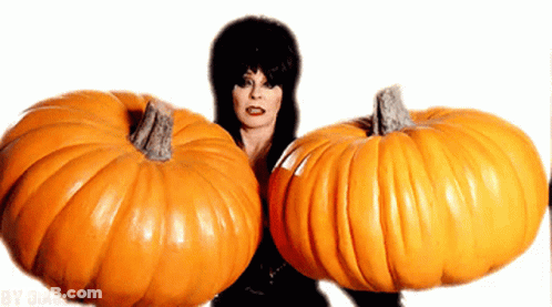 Woman Holding Two Large Pumpkins In Front Of Face GIF