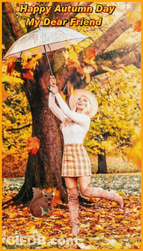 Woman Holding Umbrella Happy Autumn Day My Dear Friend GIF