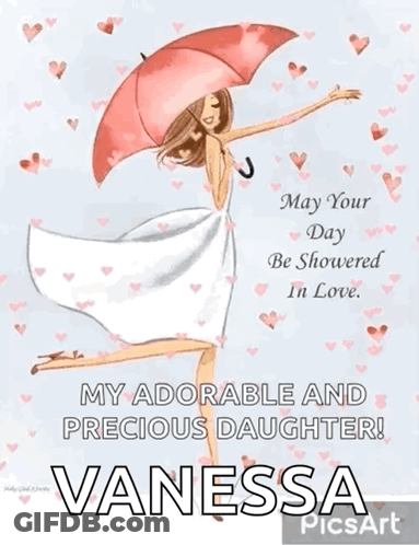 Woman Holding Umbrella With Name Vanessa GIF