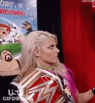 Woman Holding Wrestling Championship Belt GIF