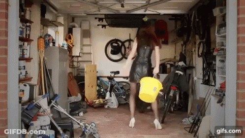 Woman Holding Yellow Bucket GIF