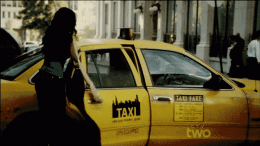 Woman Hopping Into Taxi GIF