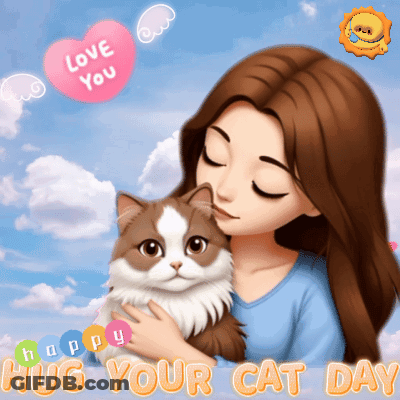 Woman Hugging Cat Hug Your Cat Day GIF