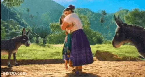 Woman Hugging Child Next To Donkey GIF