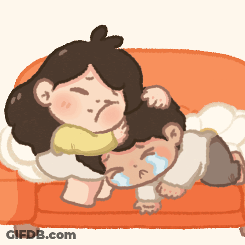 Woman Hugging Crying Child On Couch GIF
